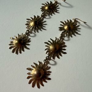 Brass Sun Statement Drop Earrings
